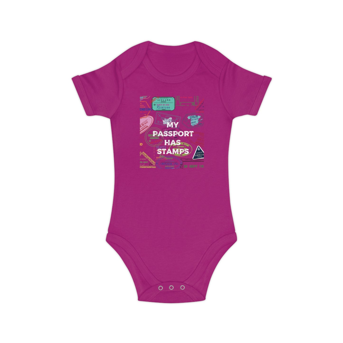Travel-Themed Baby Bodysuit - "My Passport Has Stamps"