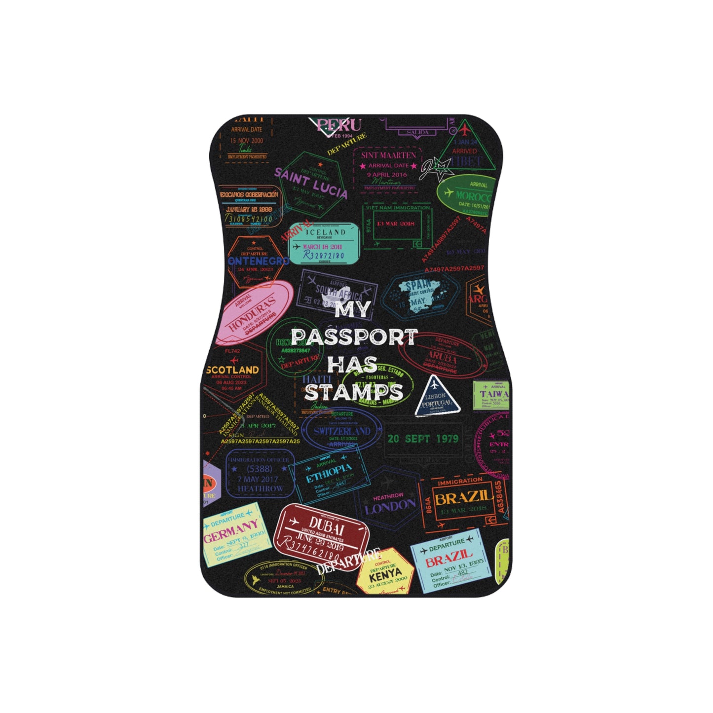 Travel-Themed Car Mats with "Passport Stamp Design"