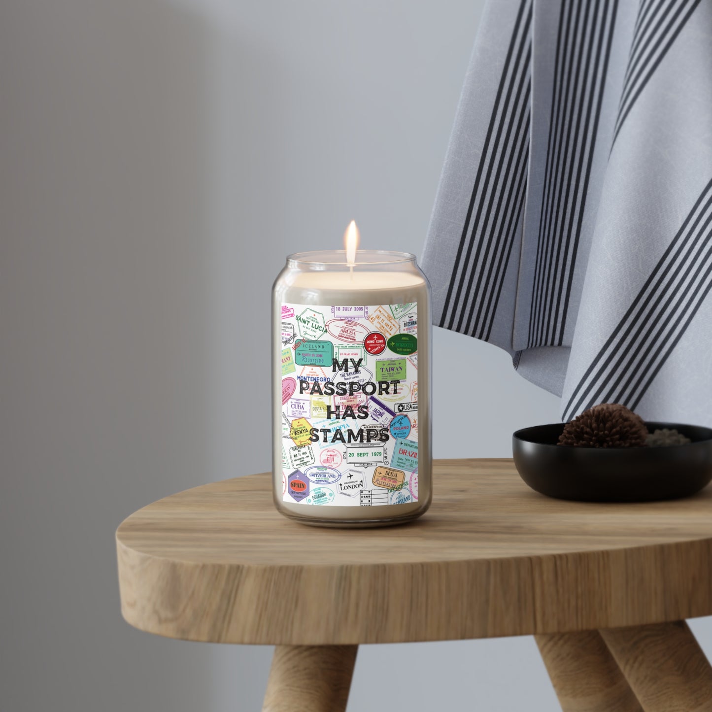 Travel-Themed Scented Candle - "My Passport Has Stamps" - 13.75oz