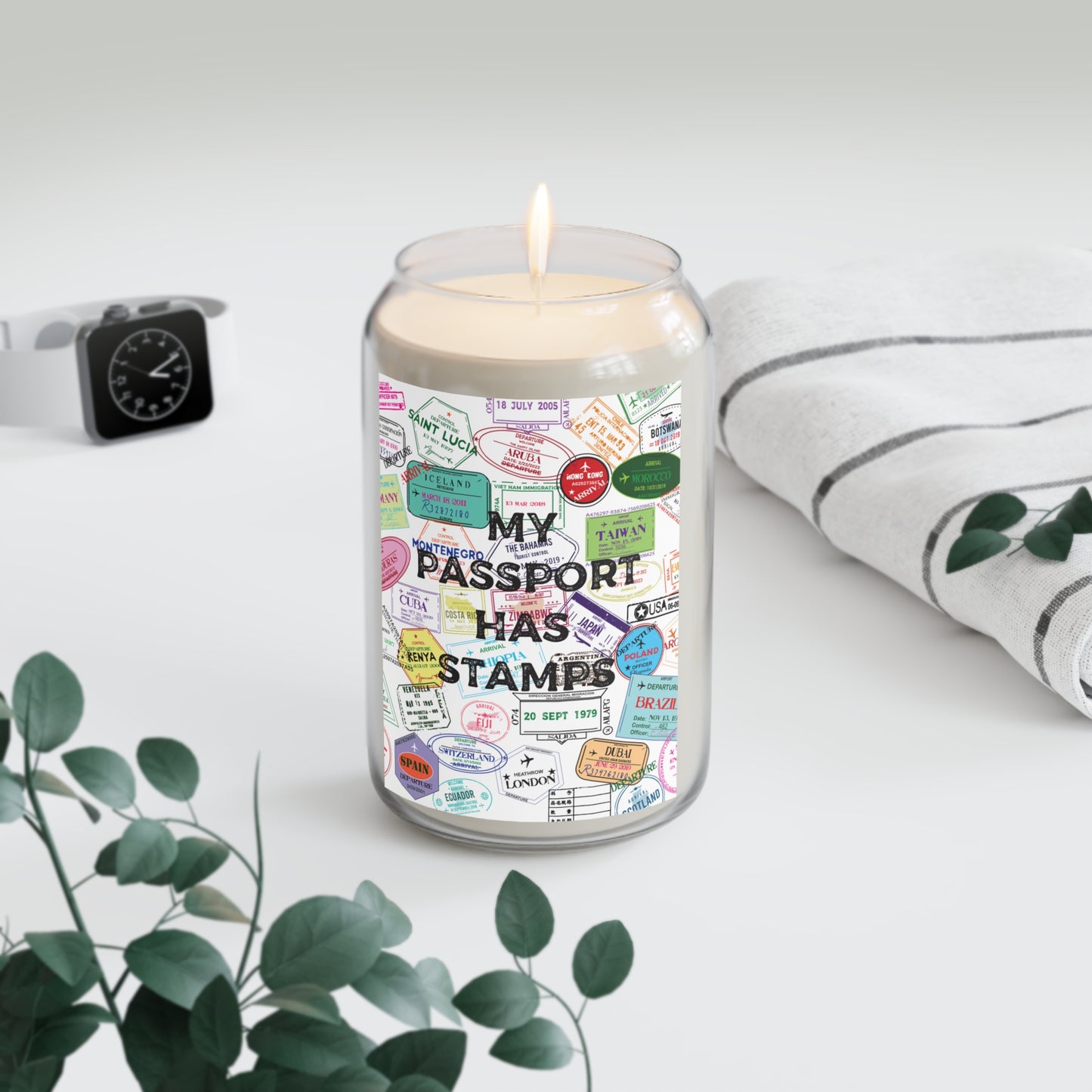 Travel-Themed Scented Candle - "My Passport Has Stamps" - 13.75oz