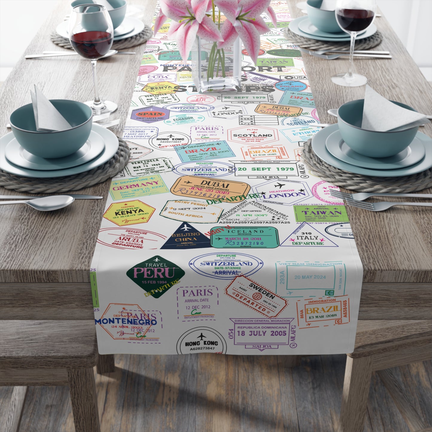 Table Runner - Passport Stamps Design