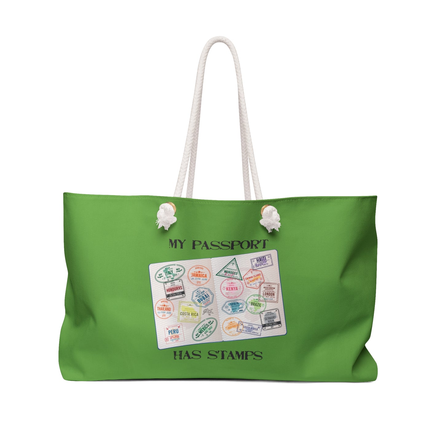 Travel Lover's Weekender Bag GREEN - 'My Passport Has Stamps'