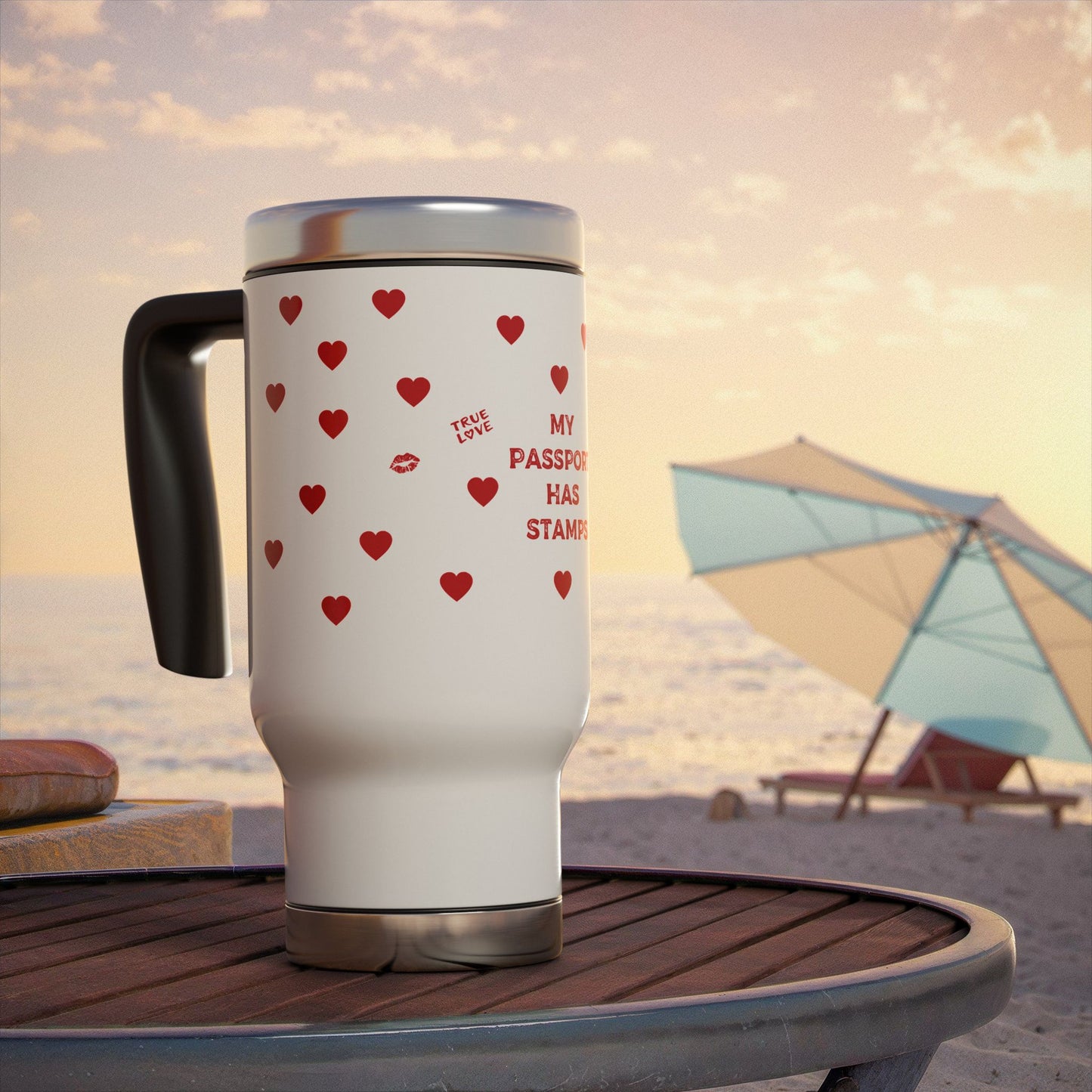 Hearts Travel Mug - 'My Passport Have Stamps' | Perfect for Adventurers & Travel Lovers