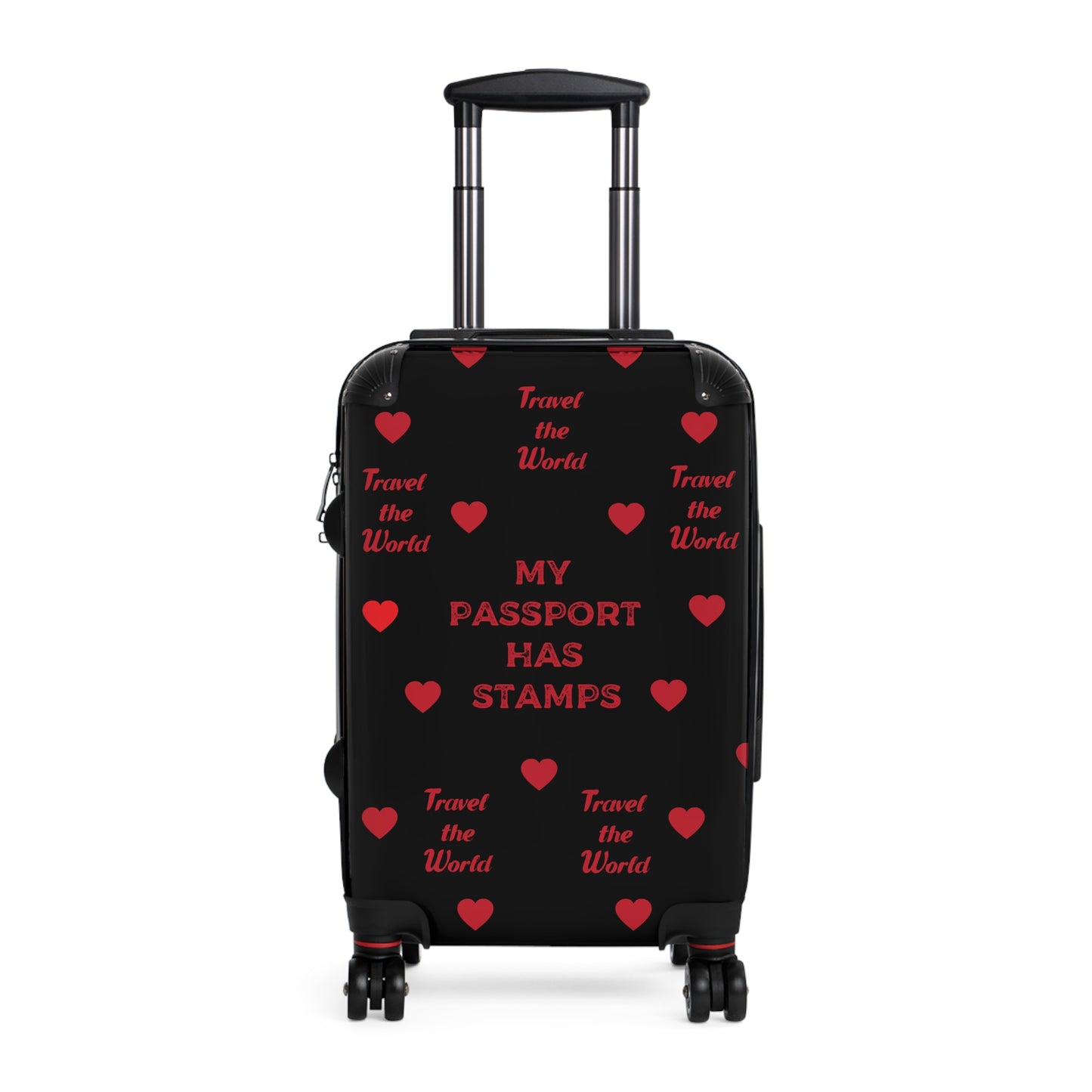 Travel Themed Suitcase with Heart Design BLACK - 'My Passport Has Stamps, TRAVEL THE WORLD'