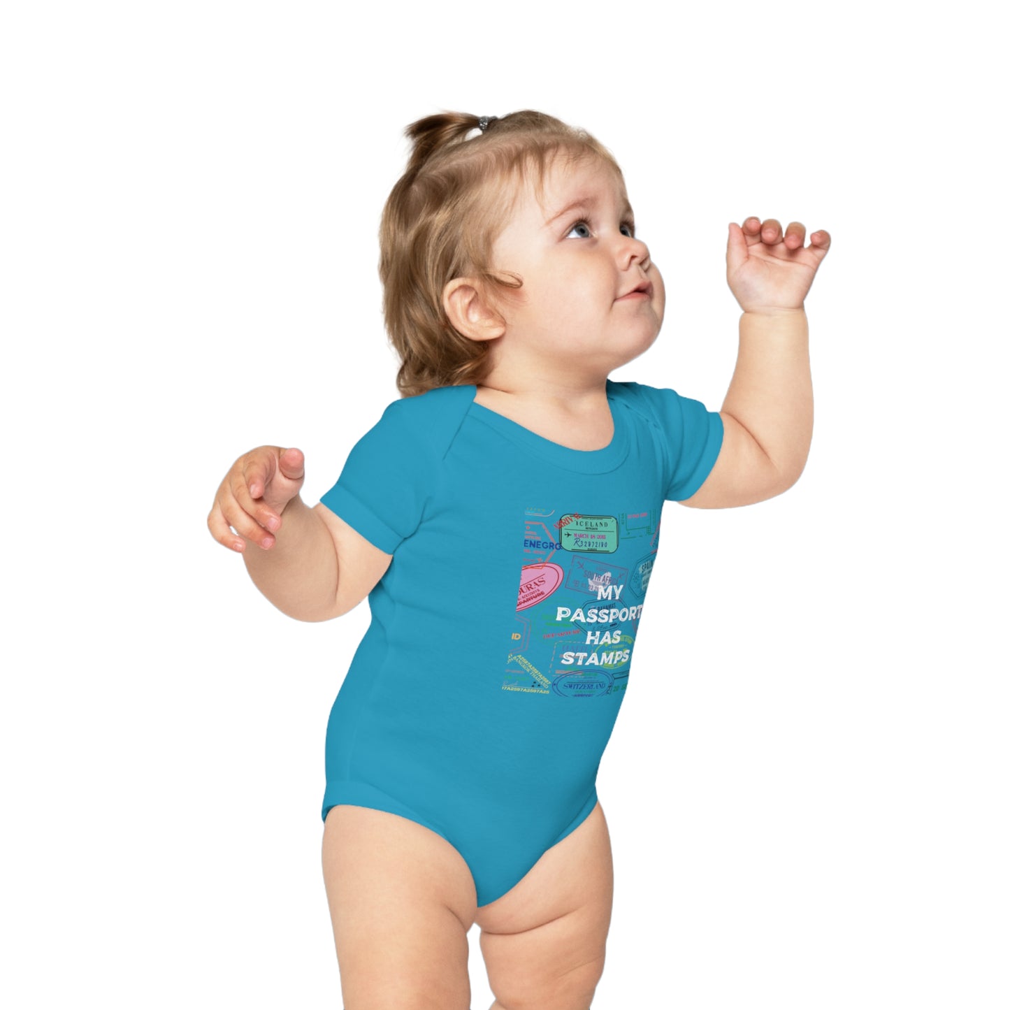 Travel-Themed Baby Bodysuit - "My Passport Has Stamps"