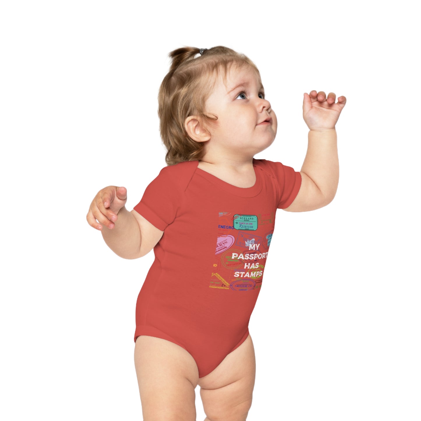 Travel-Themed Baby Bodysuit - "My Passport Has Stamps"