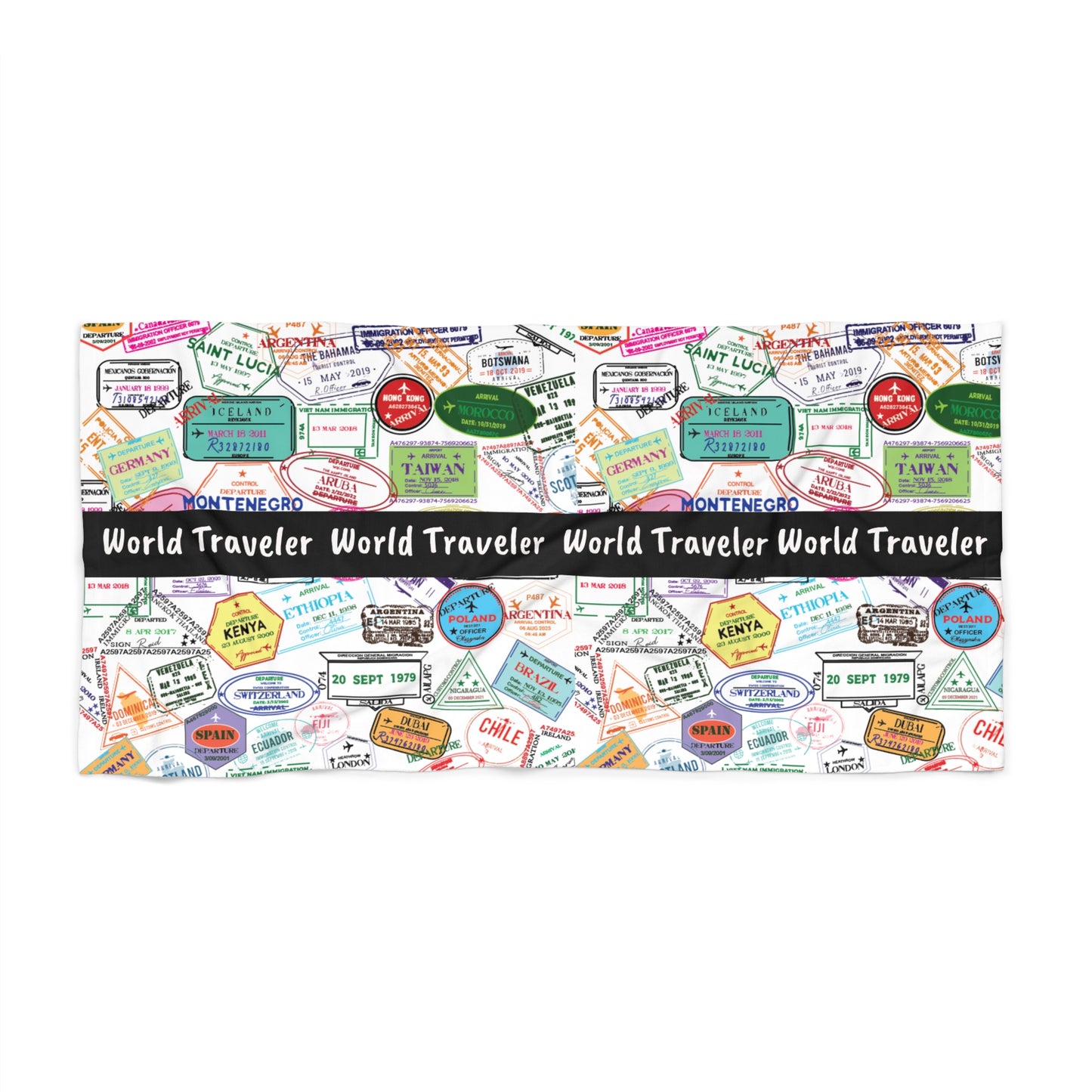 World Traveler Passport Stamp Beach Towel
