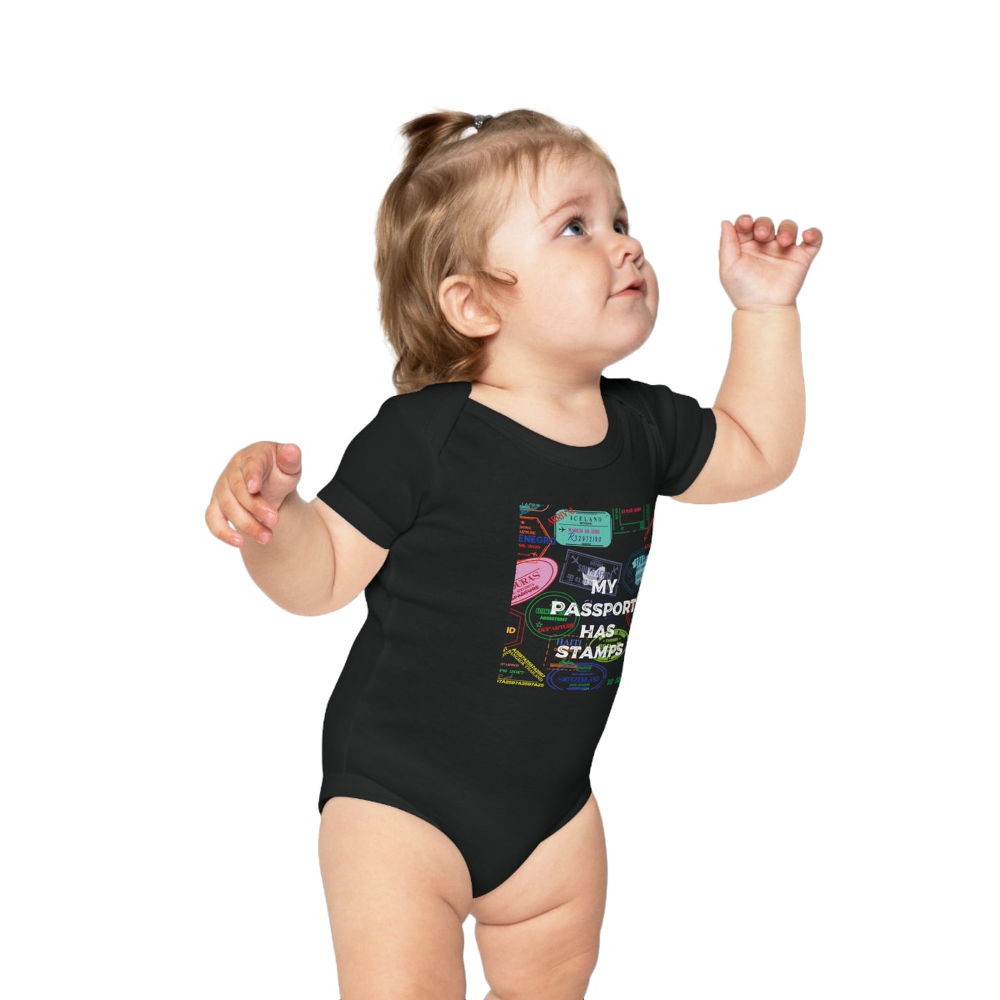 Travel-Themed Baby Bodysuit - "My Passport Has Stamps"