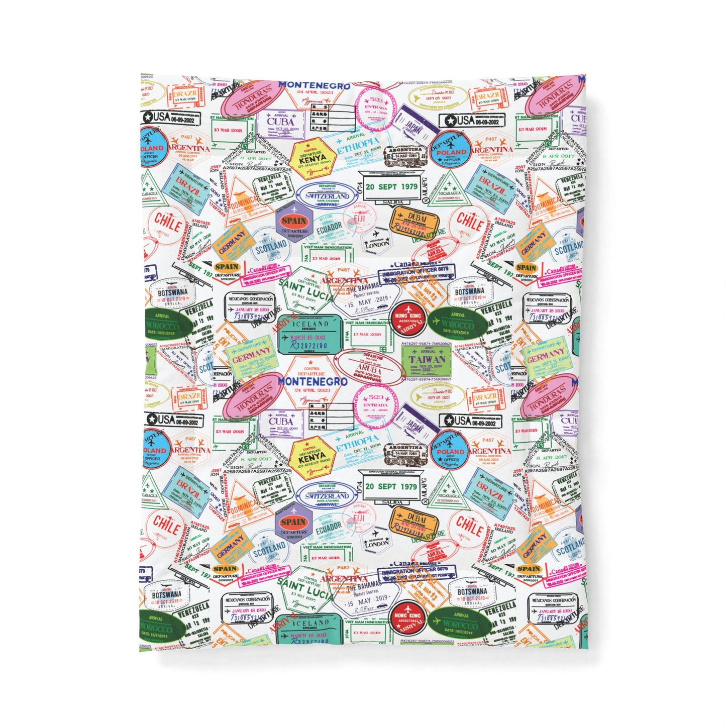 Passport Stamp Pattern Comforter | Travel Collage Bedding