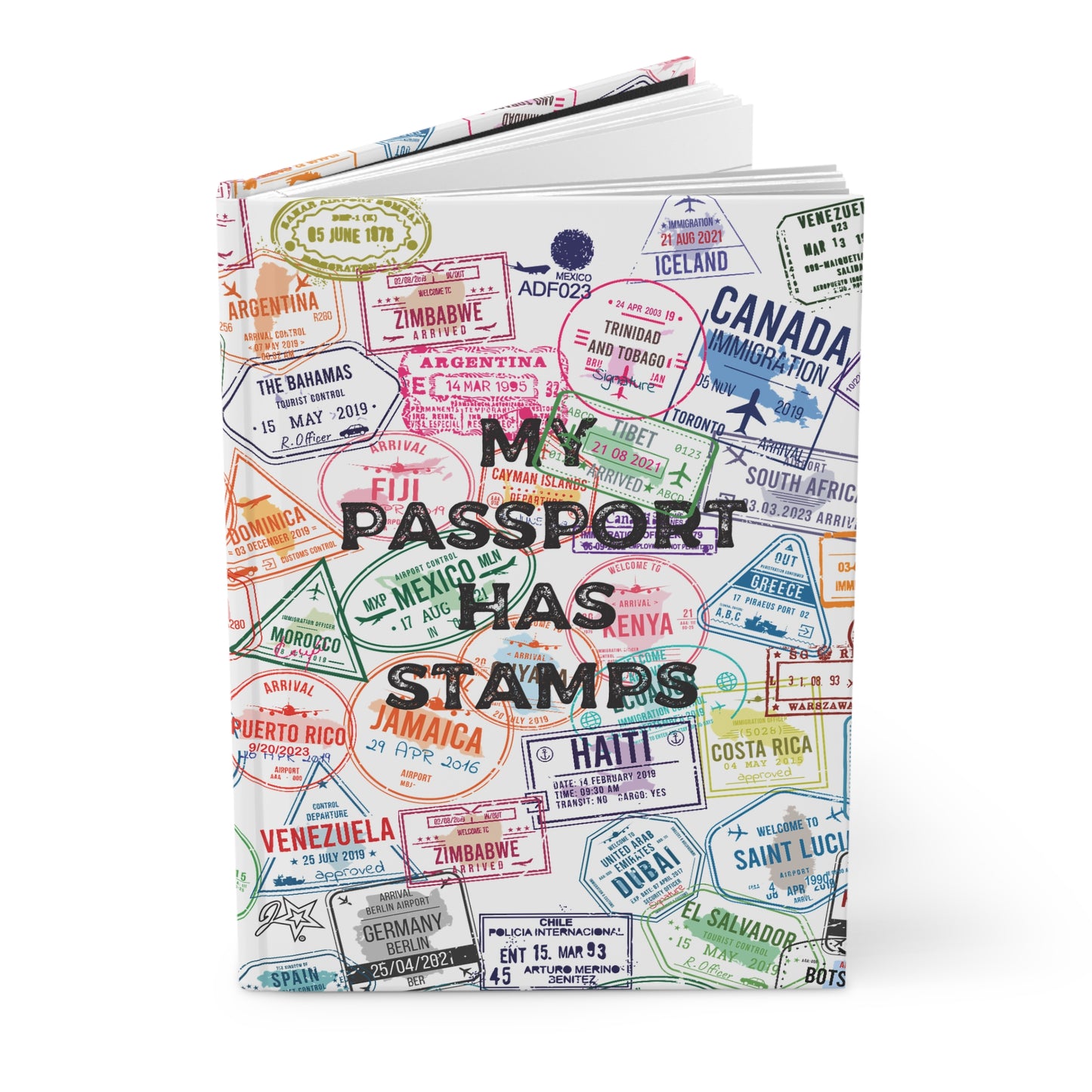 Travel Themed Hardcover Journal - "My Passport Has Stamps"