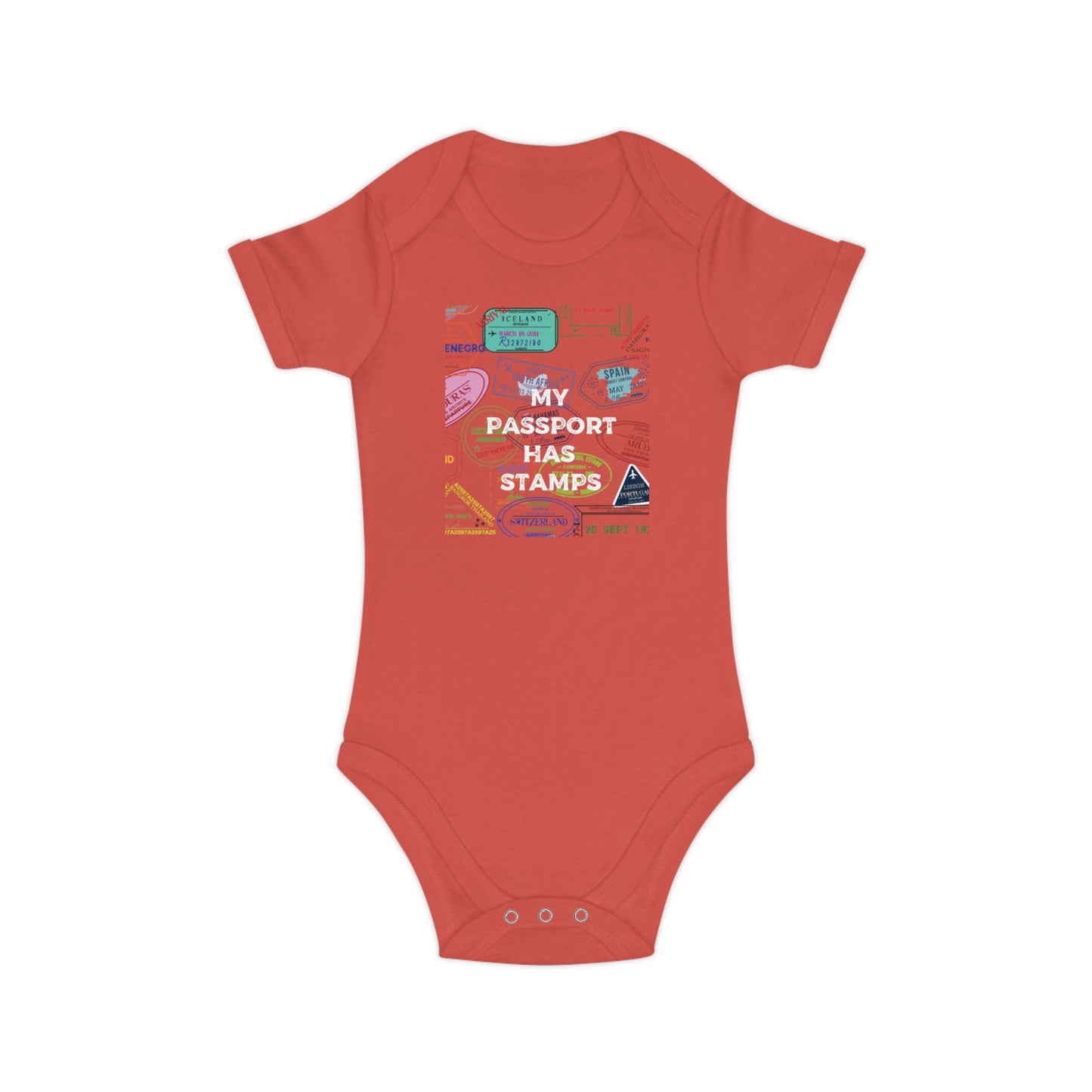 Travel-Themed Baby Bodysuit - "My Passport Has Stamps"
