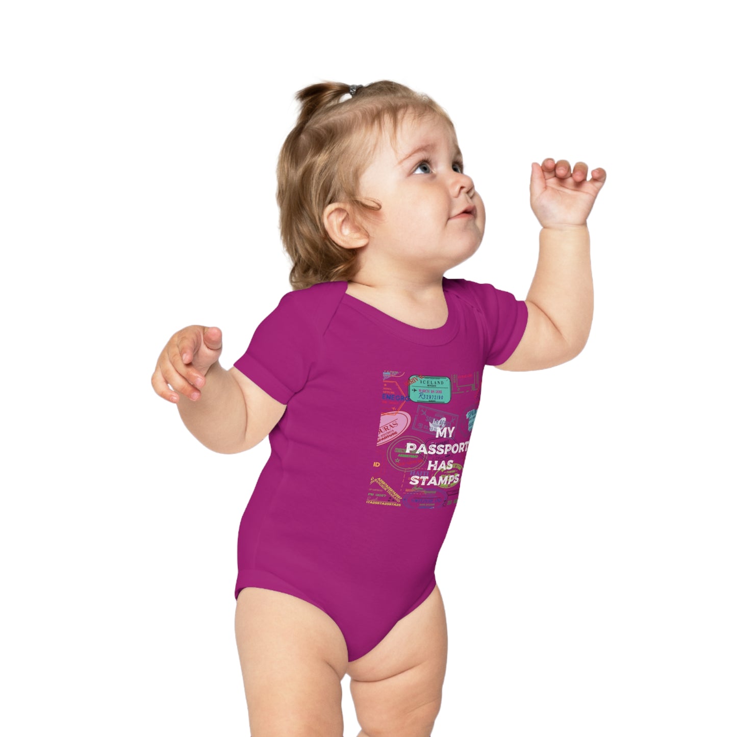 Travel-Themed Baby Bodysuit - "My Passport Has Stamps"