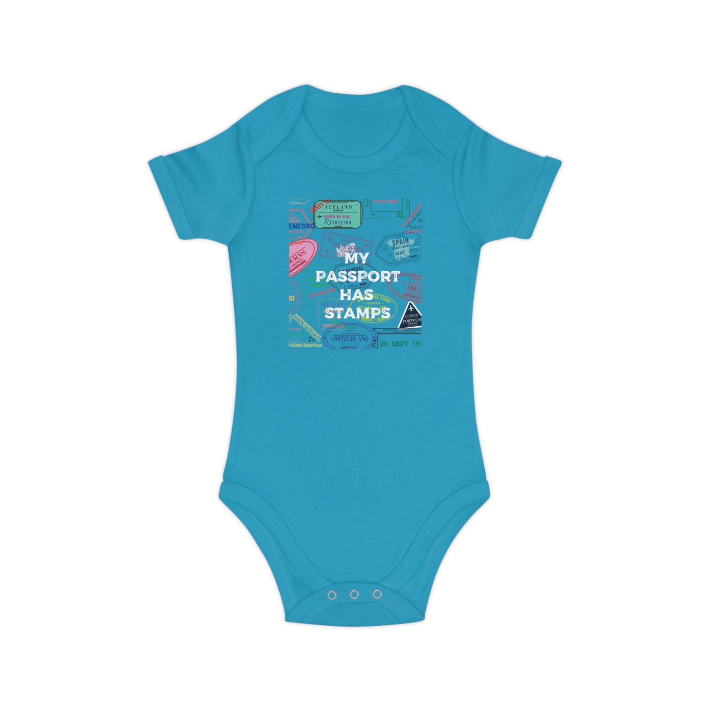 Travel-Themed Baby Bodysuit - "My Passport Has Stamps"