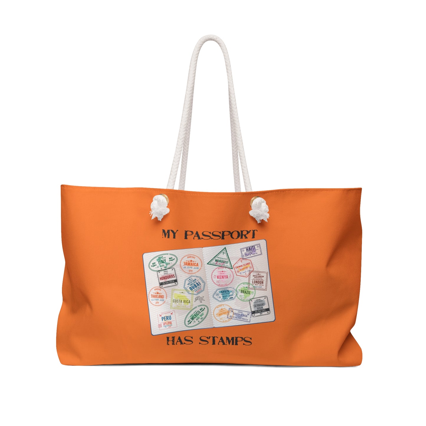 Travel Lover's Weekender Bag ORANGE - 'My Passport Has Stamps'