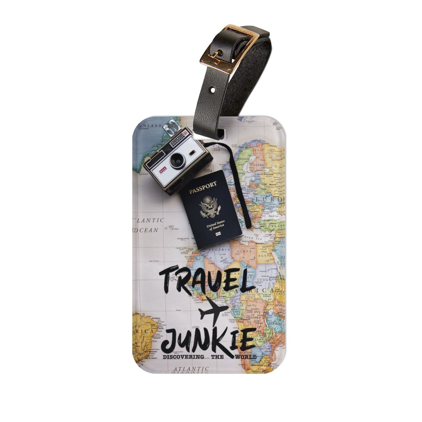 Travel Junkie Luggage Tag - Vintage Map Design