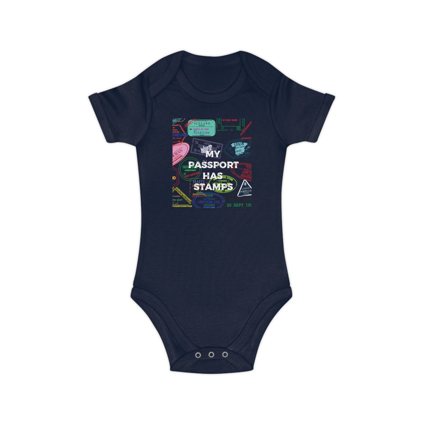 Travel-Themed Baby Bodysuit - "My Passport Has Stamps"