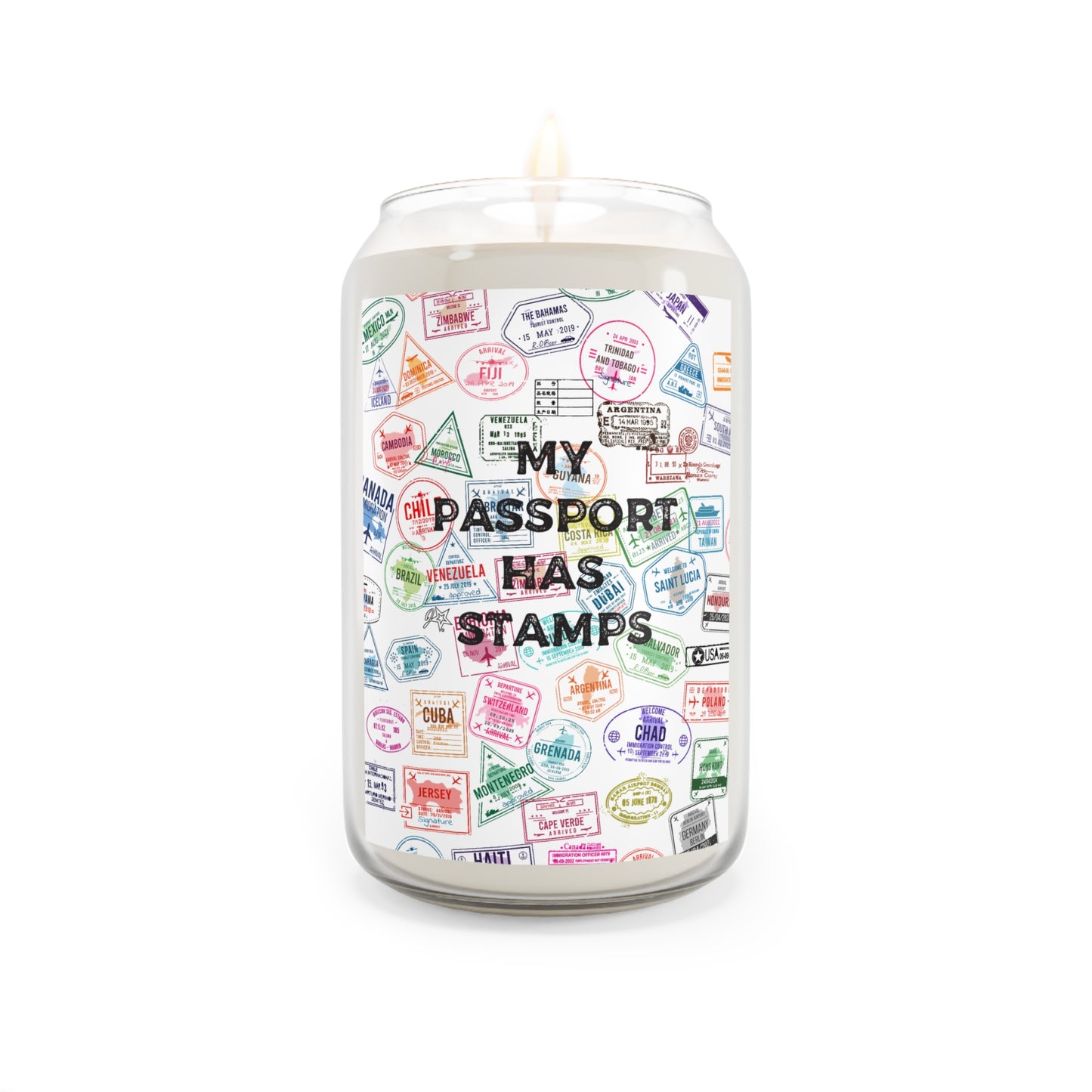 Travel-Themed Scented Candle - "My Passport Has Stamps" - 13.75oz