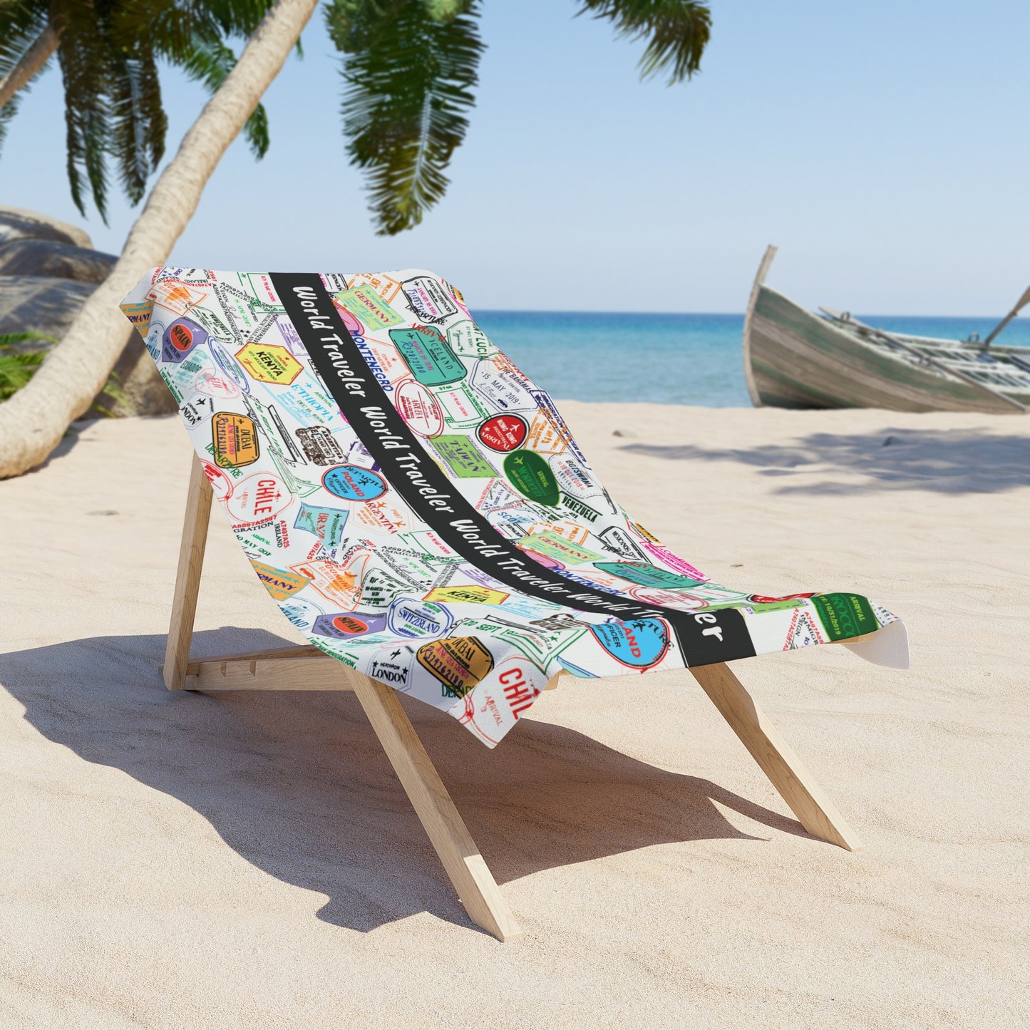 World Traveler Passport Stamp Beach Towel