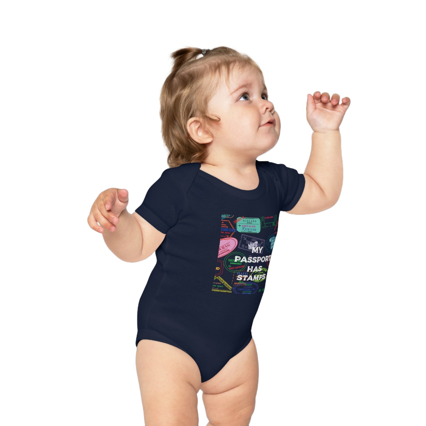 Travel-Themed Baby Bodysuit - "My Passport Has Stamps"