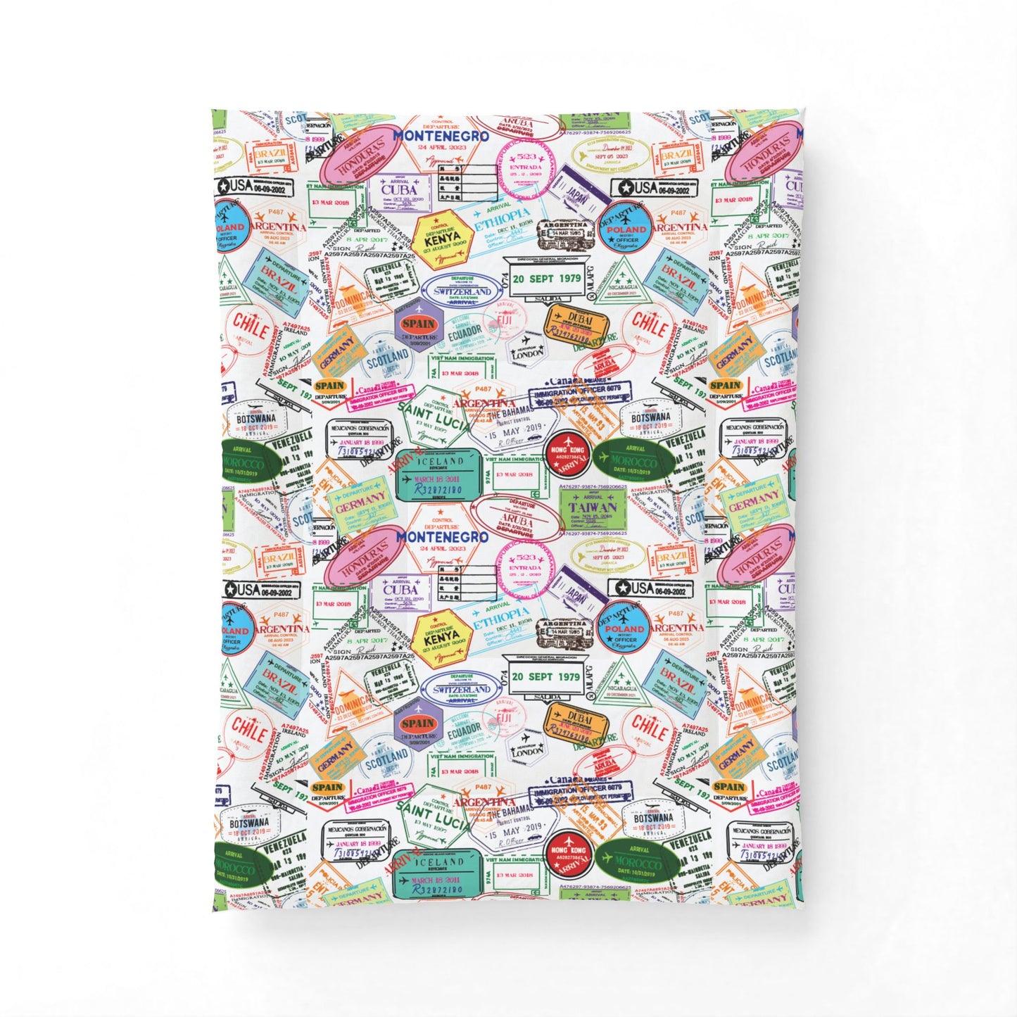 Passport Stamp Pattern Comforter | Travel Collage Bedding