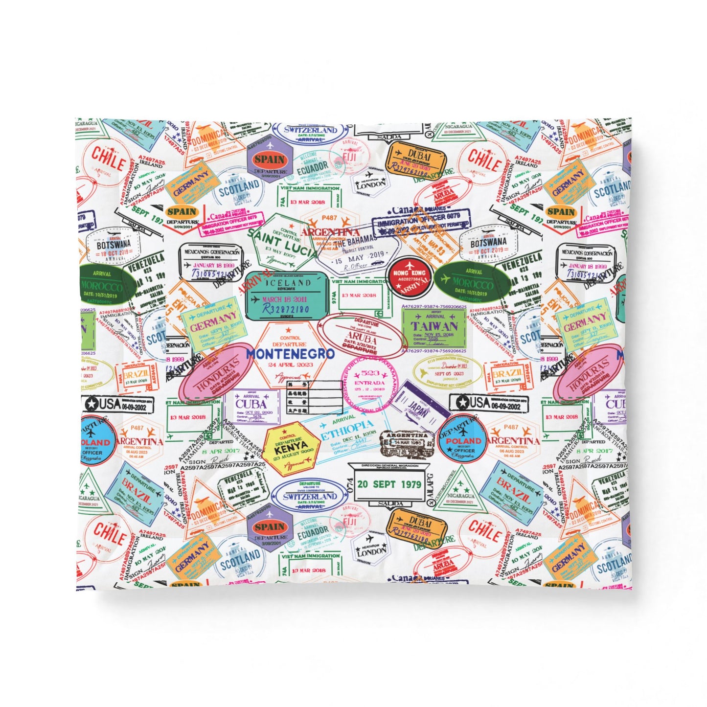Passport Stamp Pattern Comforter | Travel Collage Bedding