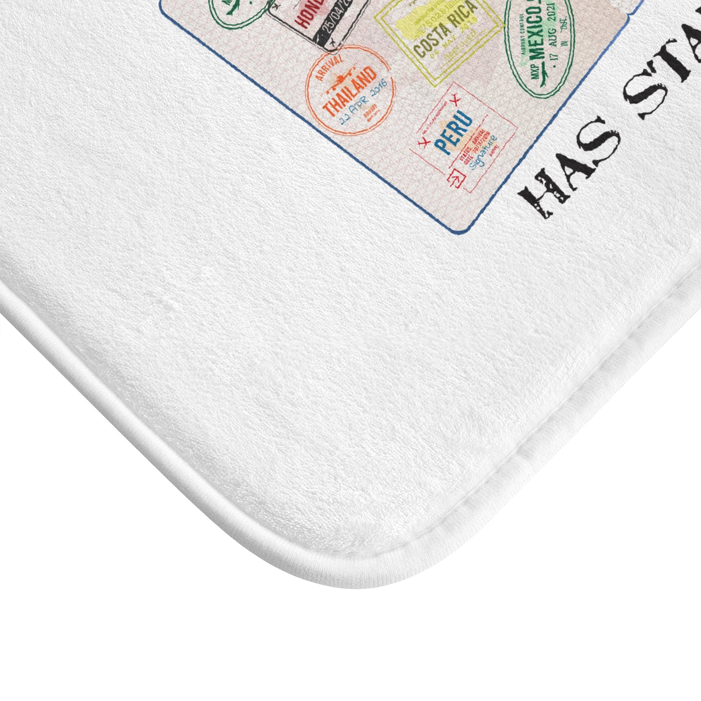 Travel-Inspired Bath Mat - 'My Passport Has Stamps'