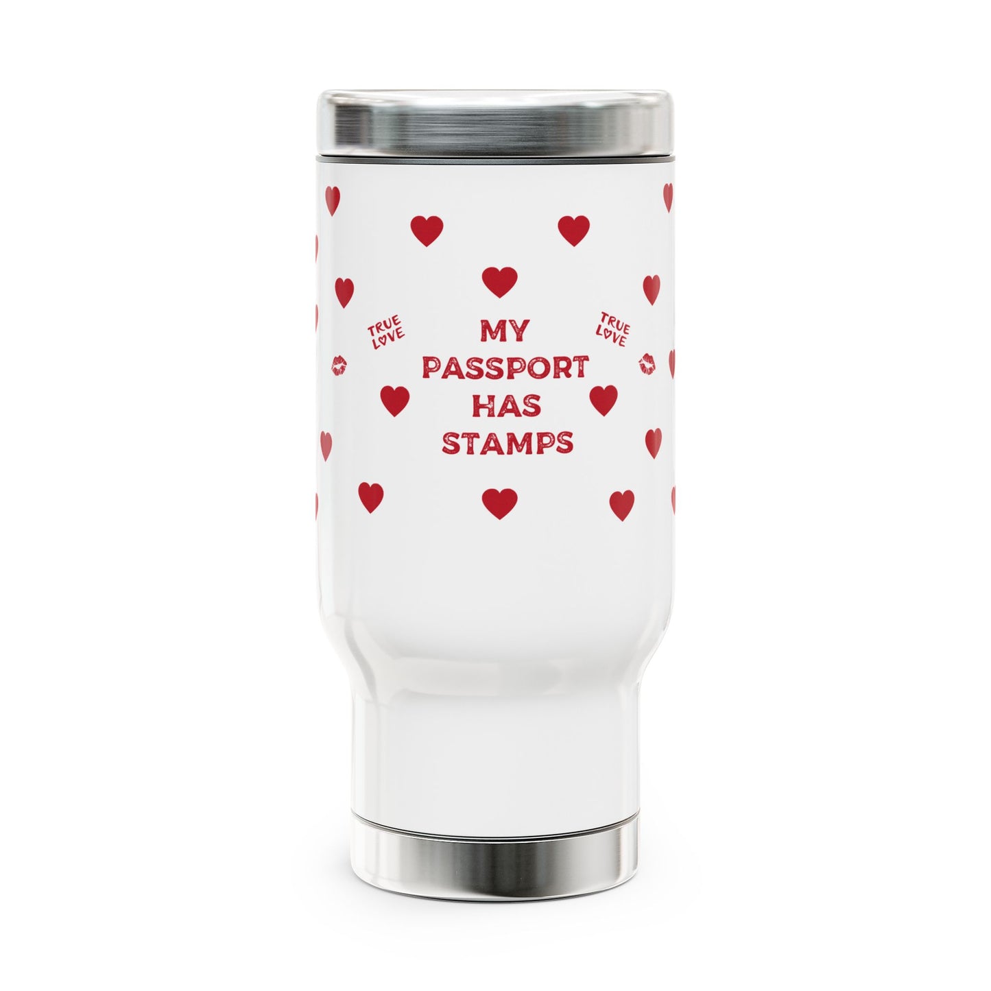 Hearts Travel Mug - 'My Passport Have Stamps' | Perfect for Adventurers & Travel Lovers