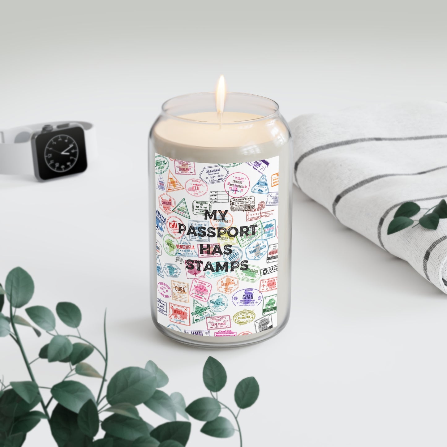 Travel-Themed Scented Candle - "My Passport Has Stamps" - 13.75oz