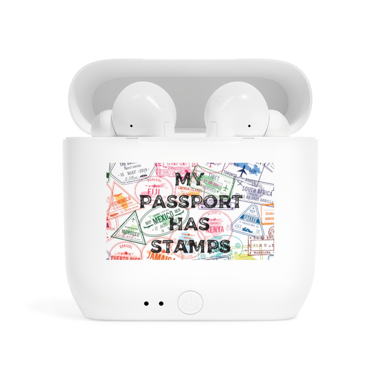 Travel-Inspired Wireless Earbuds Case - "My Passport Has Stamps" Design