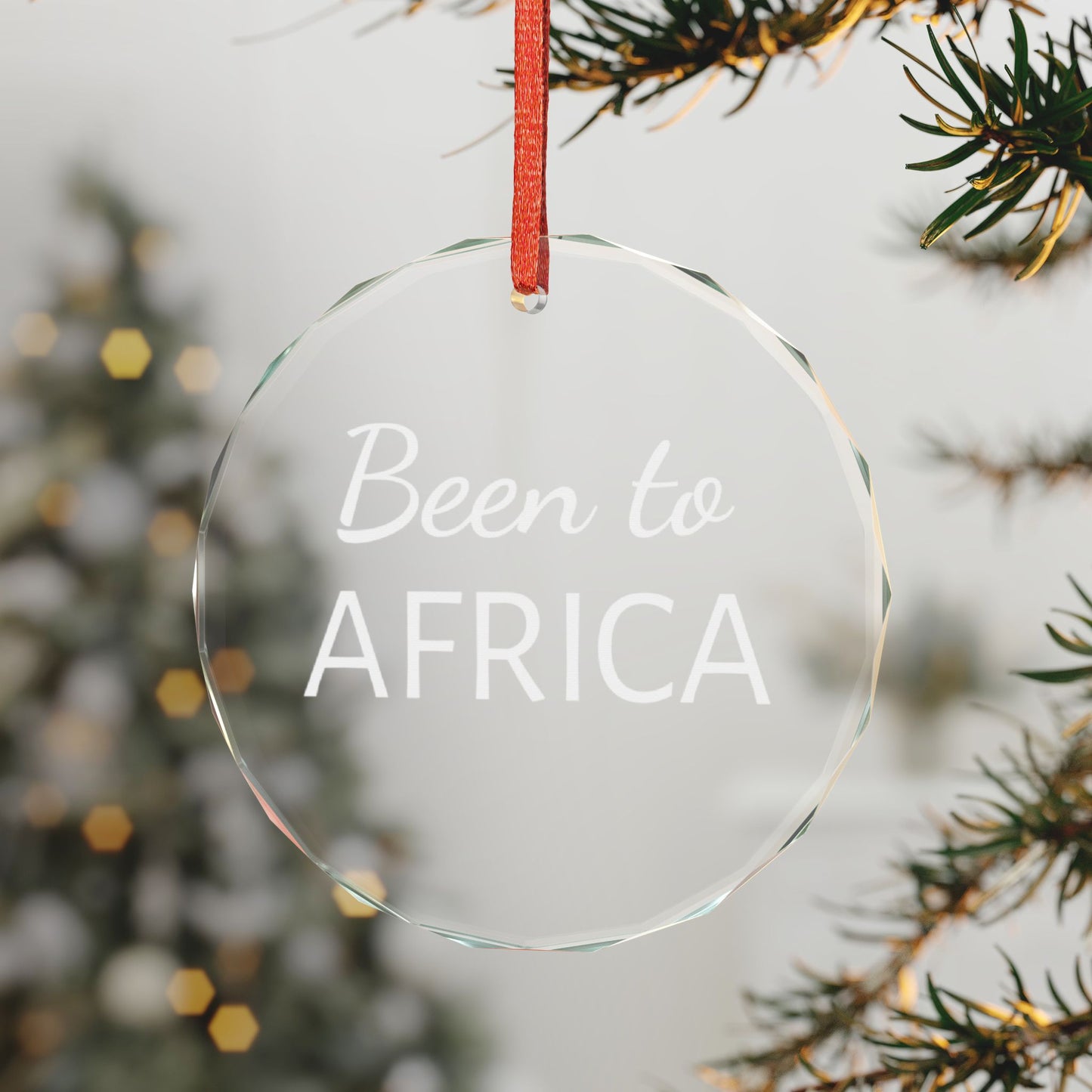Crystal Ornament — 'Been to AFRICA' Circle-Shaped Glass Travel Keepsake, Christmas tree ornament